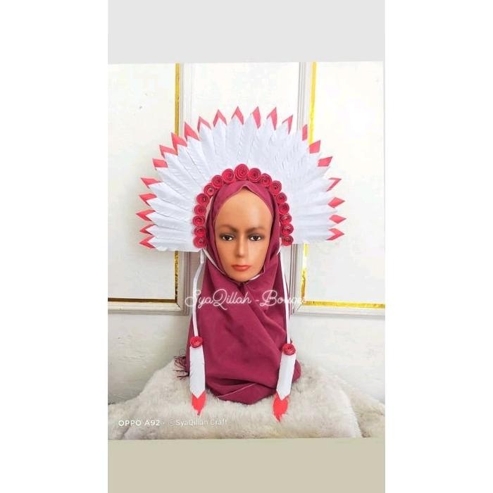 topi merah putih karnaval (karton manila) Bunga