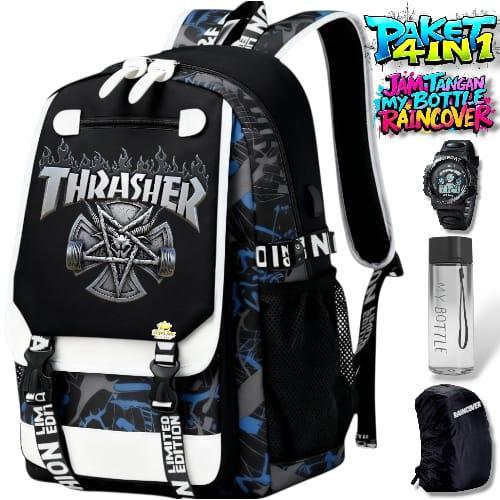 HIJAZ BAG - TAS SEKOLAH ANAK LAKI LAKI PEREMPUAN THRASHER BLACK EDITION TAS RANSEL SEKOLAH ANAK REMA