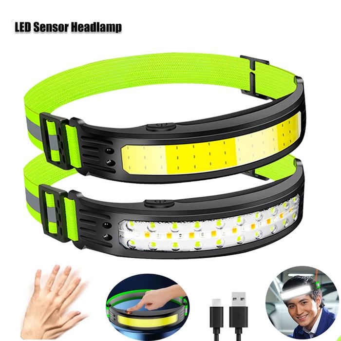 COB LED Headlamp USB Rechargeable LED Sensor Flashlight XPE+COB Torch