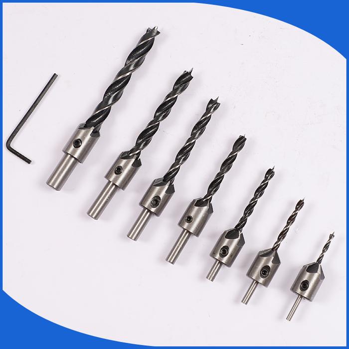 7Pcs 3/4/5/6/7/8/10mm HSS Countersink Drill Bit Set Reamer