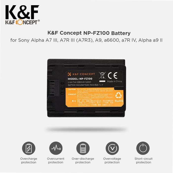 K&F KNF Concept Battery Sony NP-FZ100 for Sony A9, Sony A7R III Sony A7 III Baterai