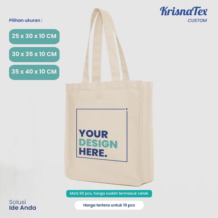 Custom Tote Bag Gusset Kanvas Natural - Tas Promosi Souvenir Hadiah
