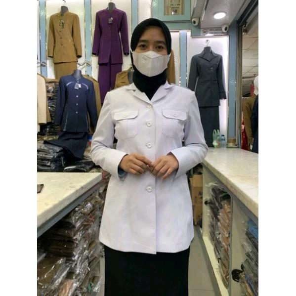 Seragam Putih P3K ASN PNS wanita/ atasan putih kantong 2 pns wanita/ baju kerja wanita putih kantong