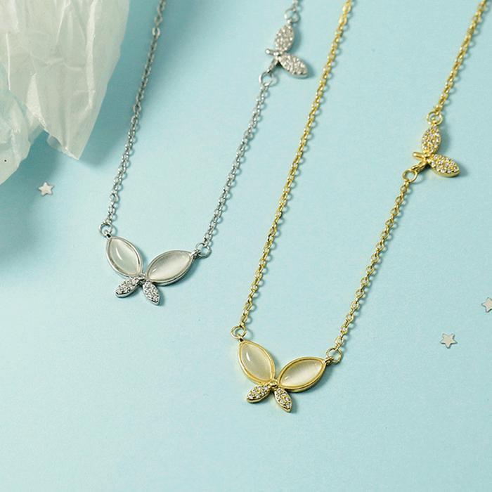 MG50 Kalung Wanita Titanium Nuri Liontin Kupu-Kupu Permata Putih Elegan/Kalung Fashion Korean Style 