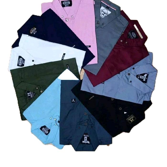 Kemeja Polos Lengan Pendek Pria Distro Casual Hem Cowok Formal Baju Santai Standar HURLEY - Kerah, K
