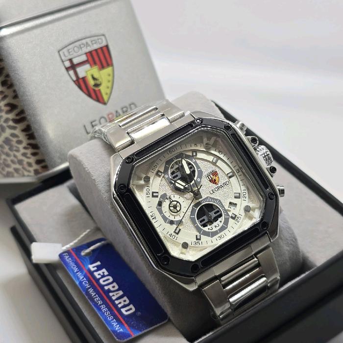 (BISA COD) JAM TANGAN COWOK-PRIA LEOPARD SERI 3532 - TALI RANTAI - TANGGAL & CHRONO AKTIF -DIAMETER 
