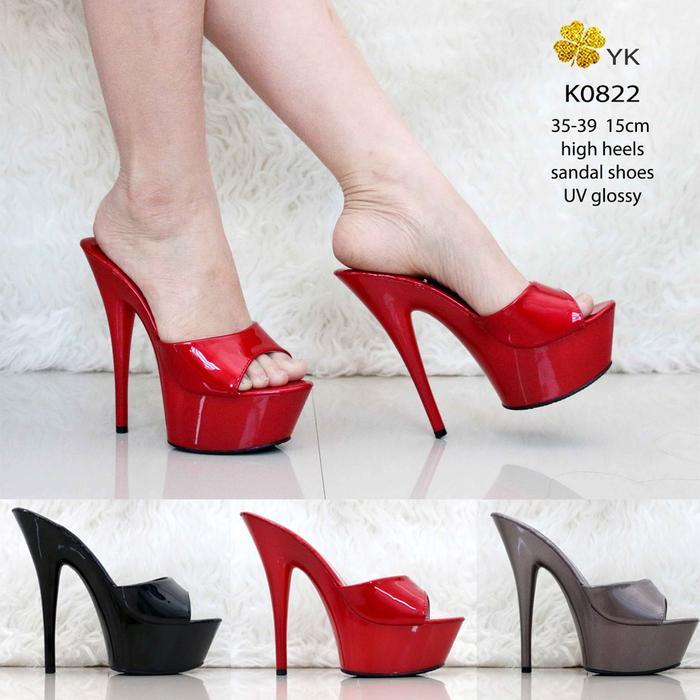 YKshoes 0822 heels 15cm sandal stiletto heels black heels hitam cream high ladiess heels 15cm 15 cm 