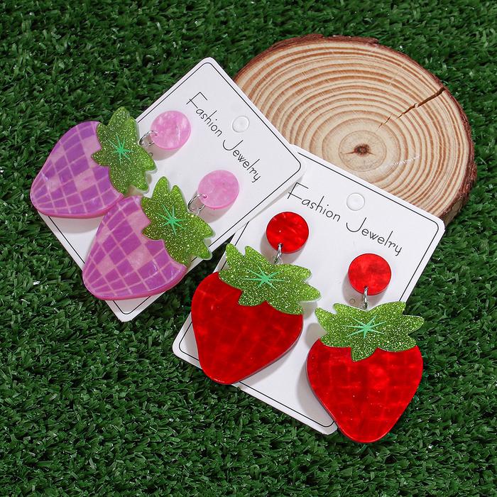 Welback 1 Pair Of Multicolor Check Strawberry Earrings Fashion Creative Acrylic Earrings Pastoral St