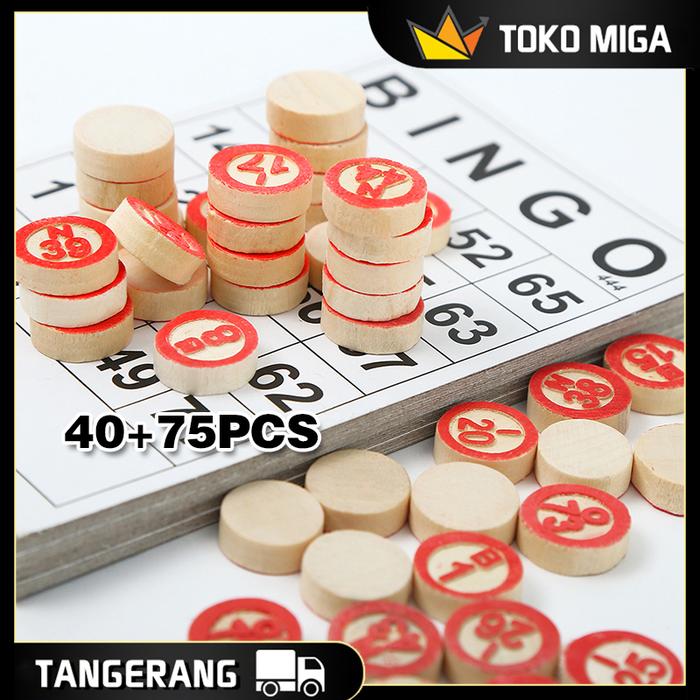 40 PCS Bingo Card Kartu Bingo Lengkap Dengan 75 Buah Catur Kayu