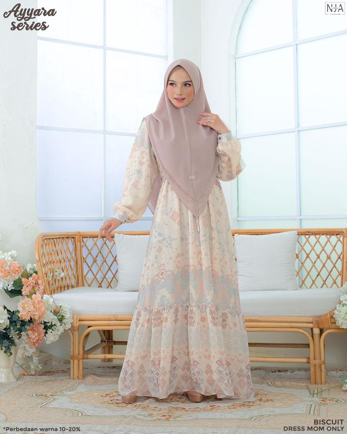 Dress Mom Sarimbit Ayya Series NJA Daily - Seruty Camilla Printing Premium dengan Furing Hyget Super