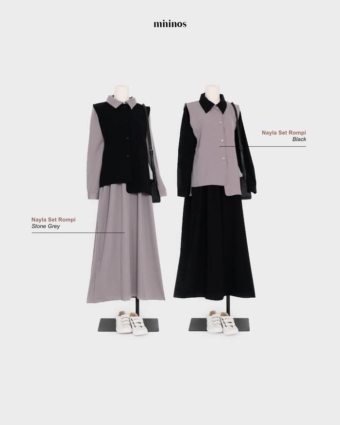 Mininos Nayla Dress Set Rompi | Setelan Gamis Luaran Daily Remaja Muslimah