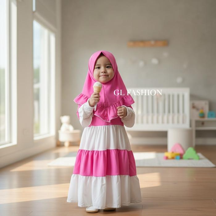 GAMIS ANAK SYAKIRA NAYA SET HIJAB DAN GAMIS SUSUN GL FASHION