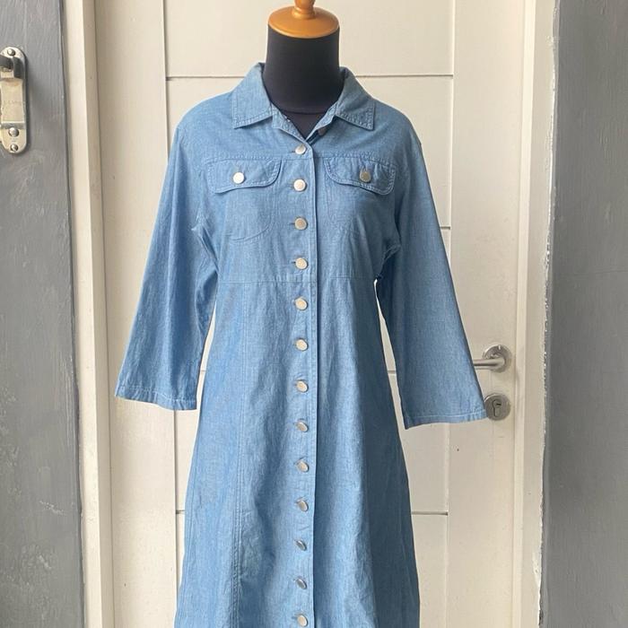 NORMA KAMALI Blue Jeans Denim Long Shirt