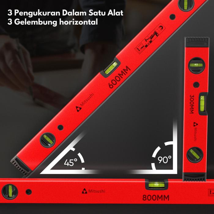 Mitsushi Spirit Level Waterpass Magnet Penggaris Pengukur Horizontal Akurat Perkakas 30/40/50/60/80/