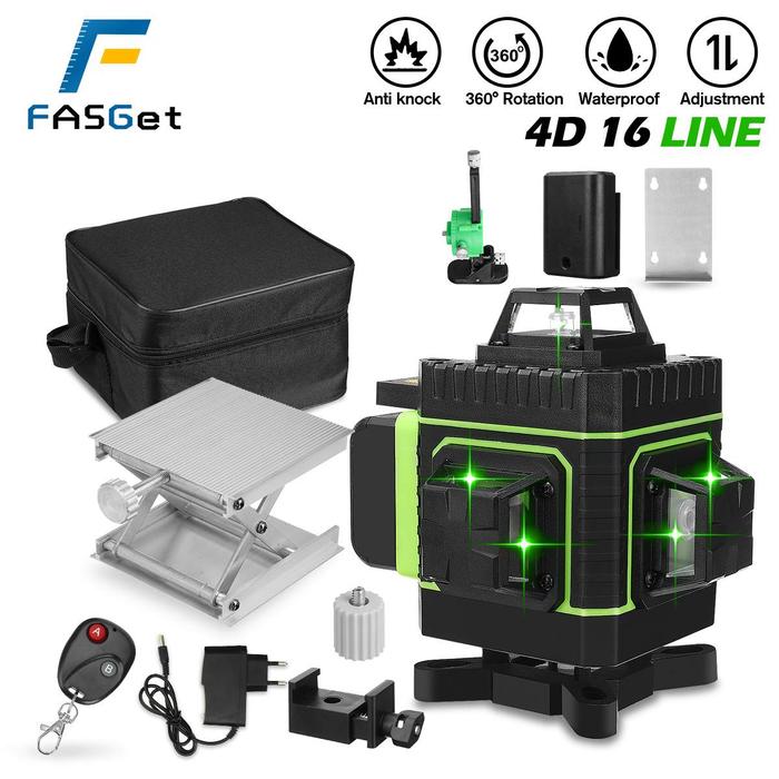 FASGet Rotary Laser Level 360° 16 Lines 4D Green Beam Cross Line