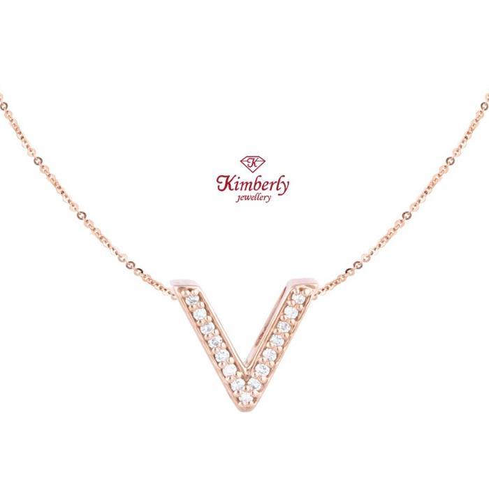 Liontin Inisial/ Huruf V + Kalung Emas - Kimberly Jewellery