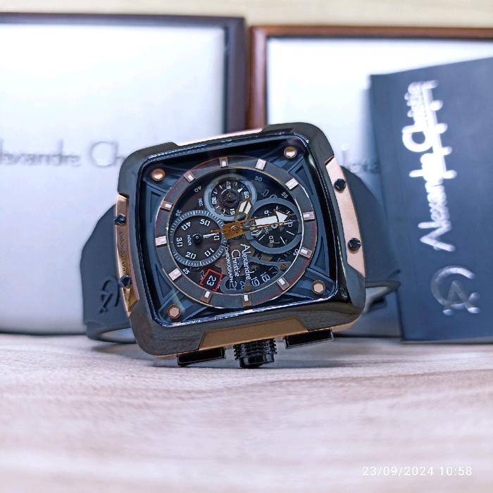 JAM TANGAN PRIA ALEXANDRE CHRISTIE 3039 GC BLACK ROSEGOLD RUBBER ORIGINAL Quartz Watches