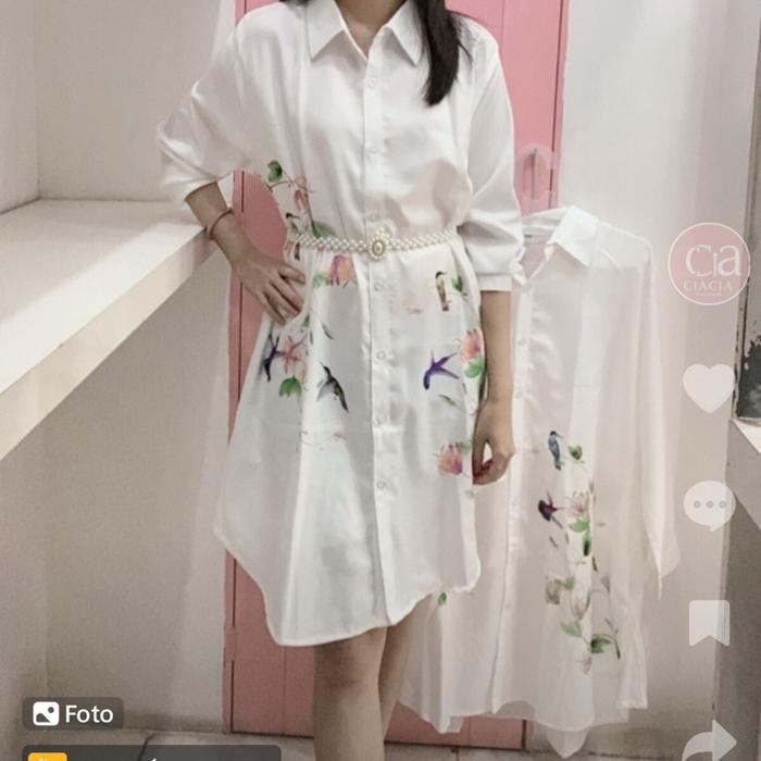 Dress putih motif burung merpati