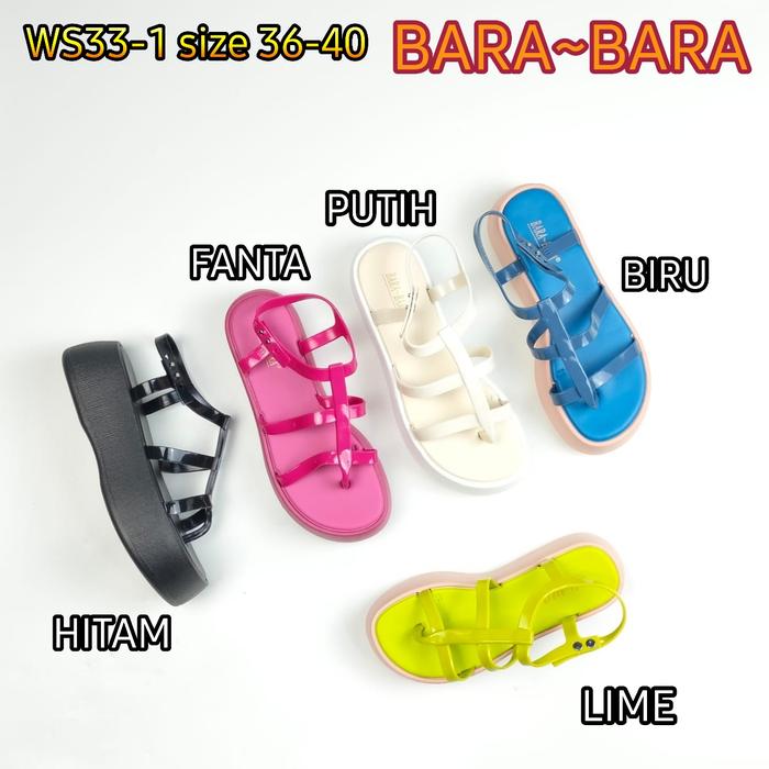 WS33-1 BARA BARA ORIGINAL jelly sandal tali gladiator karet empuk murah wedges barabara sendal impor