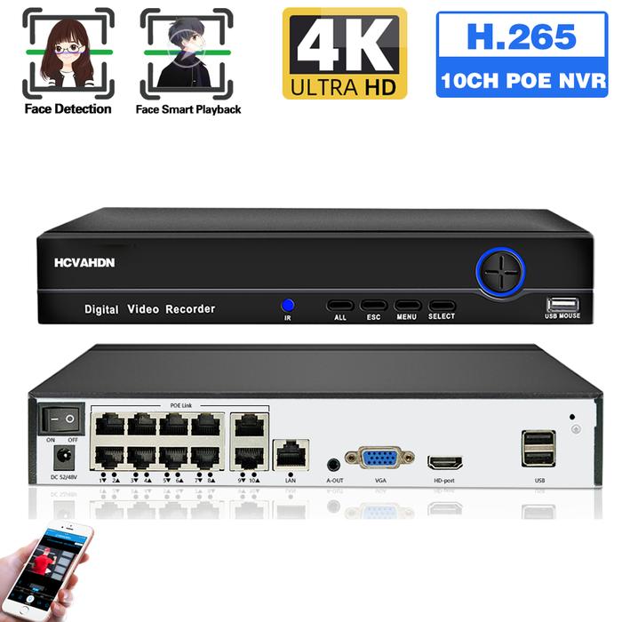 XMEYE 4K 8MP HD 10CH POE NVR Video Recorder H.265 8 Channel NVR