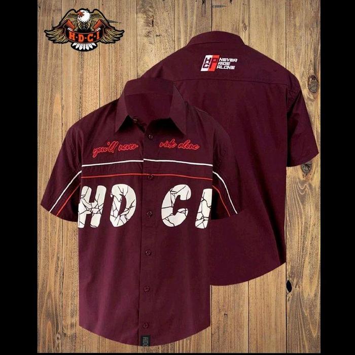 Kemeja Pendek Maroon HDCI