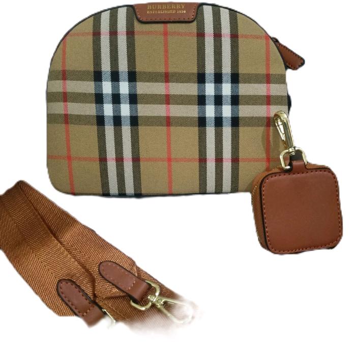 Burberry Tas Kecil Plaid dengan Tali Selempang dan Aksesori Kulit Cokelat