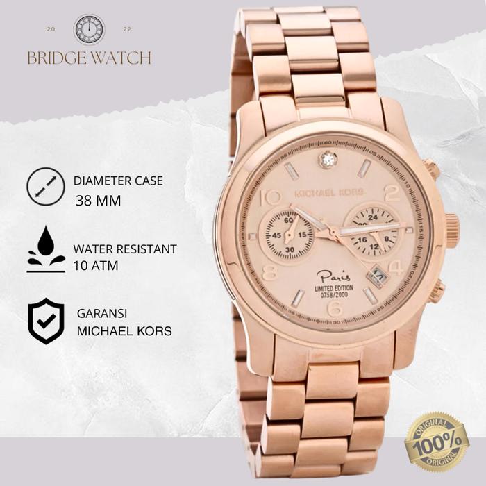 Jam Tangan Wanita Michael Kors Limited Edition Paris MK5716 Chronograph Rose Gold Stainless Steel Me
