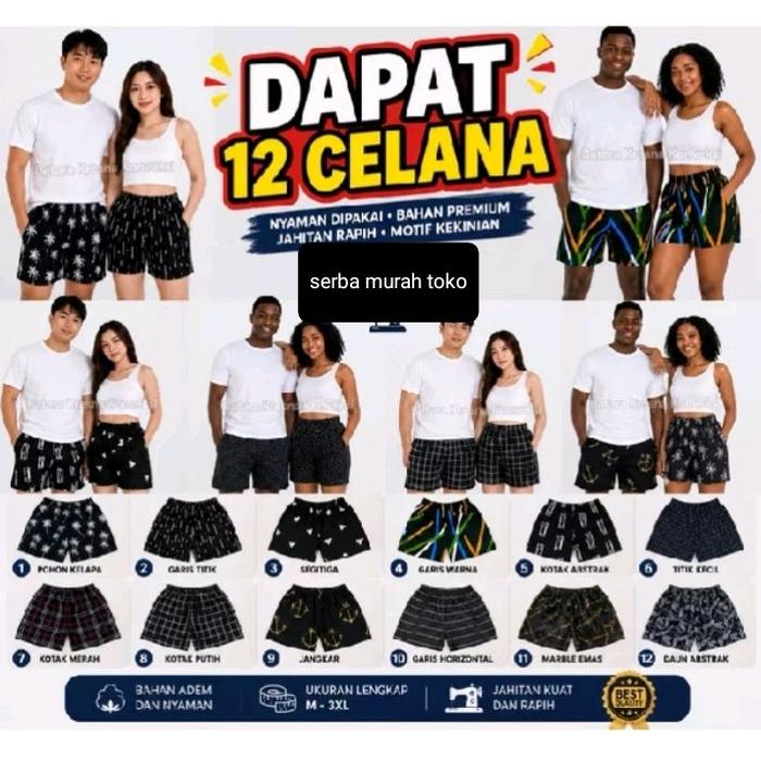 1 Lusin Grosir Celana Pendek Kolor Boxer Pria Wanita Lusinan