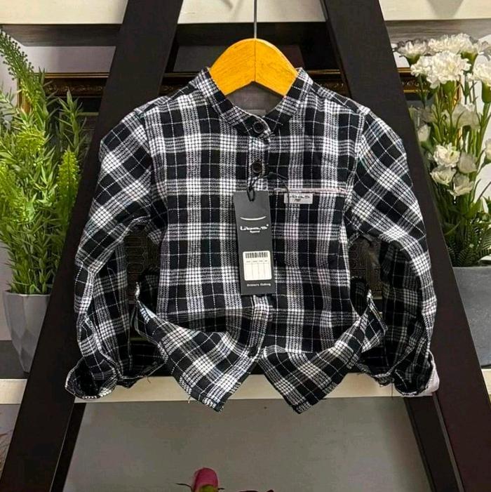Baju Kemeja Koko Kurta Muslim Panjang Flanel Import Anak Cowok 8-14Th - Muslim  Hitam Atasan Remaja