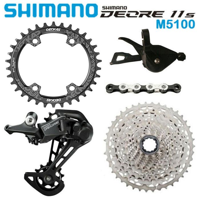 Shimano Deore M5100 Groupset dengan Deckas 96BCD 34T MTB 11 Kecepatan