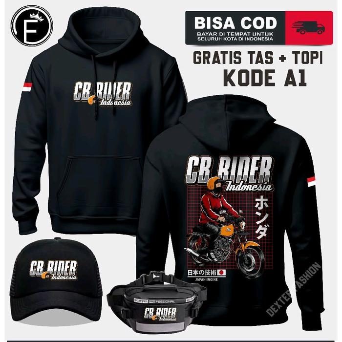 SWEATER HOODIE HONDA CB JAKET CB KEREN BAHAN TEBAL BERKUALITAS PLUS TAS DAN TOPI