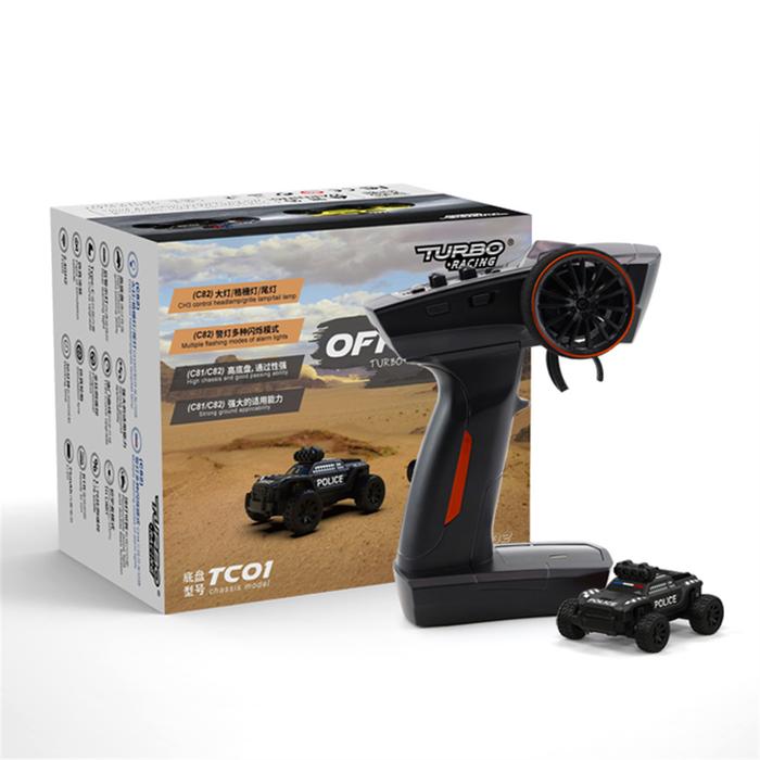 Turbo Racing C82 RTR 1/76 2.4G Mini RC Car Police Off-Road Truck LED