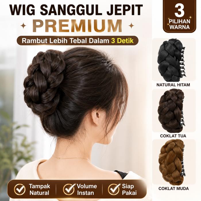 VELASHIC (karya asli) Jepit Rambut Palsu Bun Kepang Volume 3X Serat Suhu Tinggi Cepol Bunga Elegan