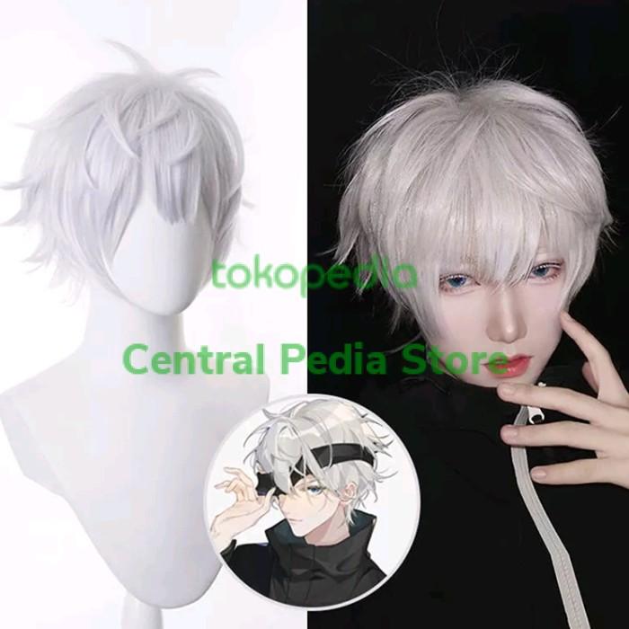 Cosplay Wig Hadiah Pesta/Wig Pendek Anime Jujutsu Kaisen Gojo Satoru Terbaru