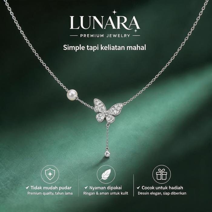 Kalung Wanita Kupu-Kupu Mutiara Viral TikTok Anti Pudar Adjustable