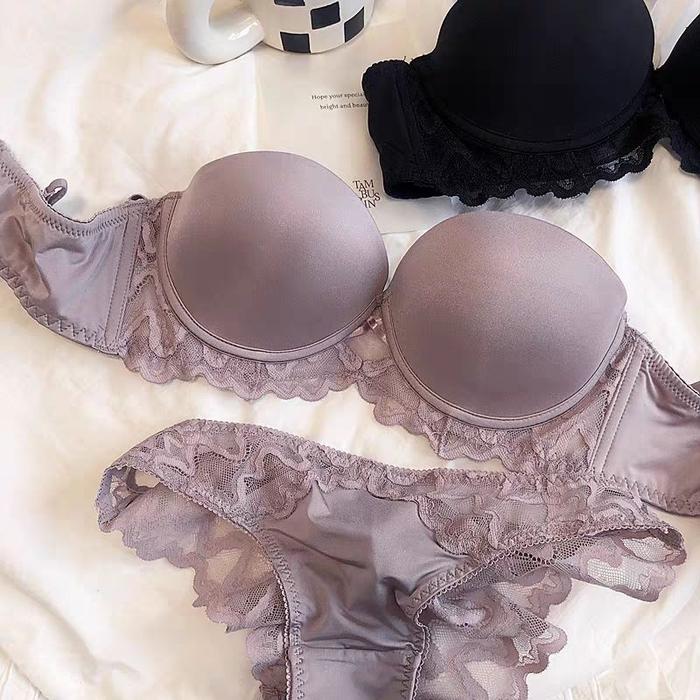 Clover Bra Set Setelan CD Celana Dalam dan BH Push UP Renda Underwire Kawat Beha Kemben Straples Pes