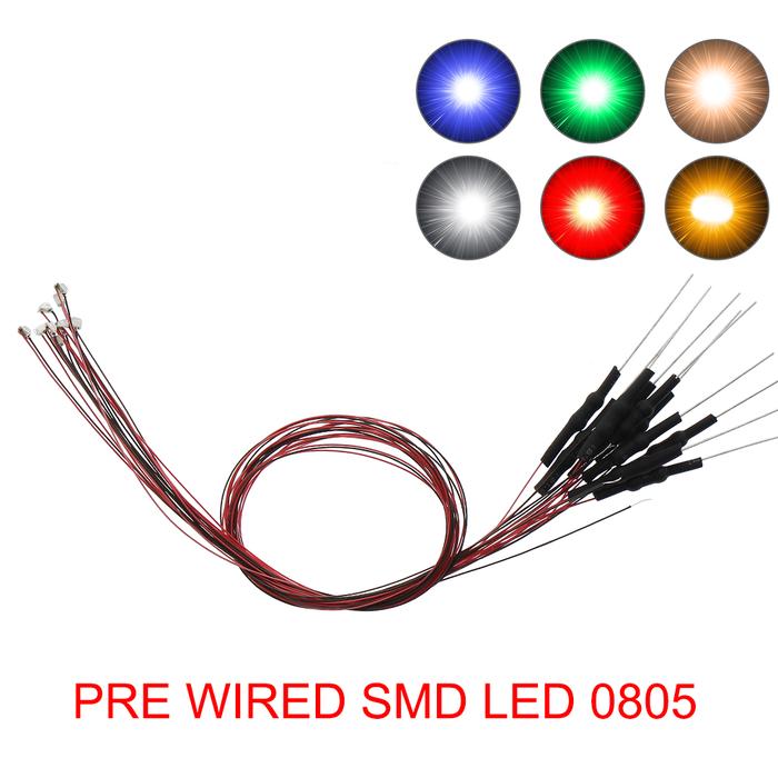 Evemodel 20pcs Pre-soldered SMD LED 0805 Lights Wired Resistor for 12V White Warm Red Blue Green Yel