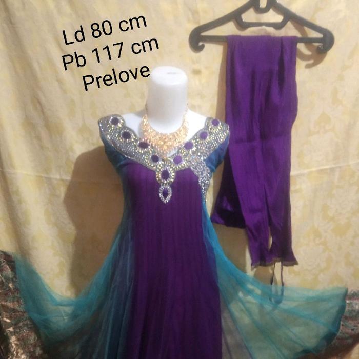 Baju India PL, Lingkar dada 80 cm, panjang Baju 117 CM. Setelan Celana Dress Wanita Panjang Motif