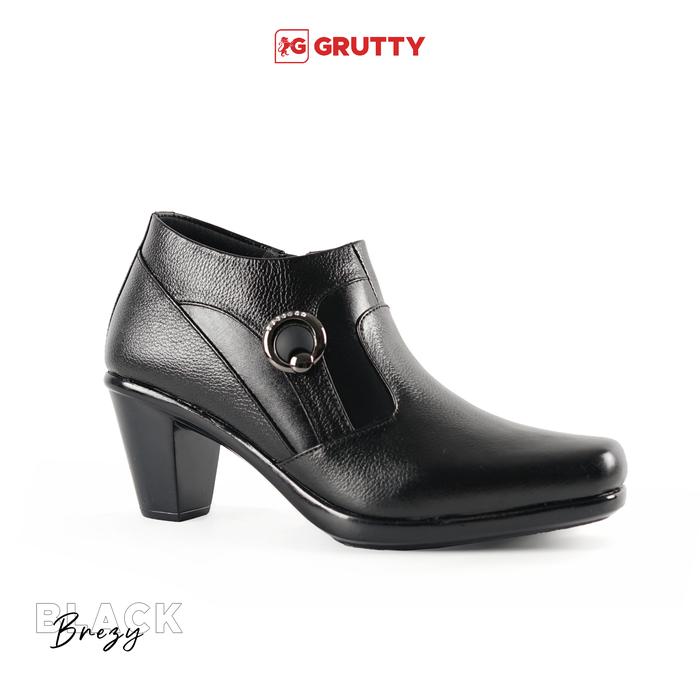 Grutty - Sepatu Boots Tinggi Wanita Kulit Sapi Premium Black - Dc042 Shoes High