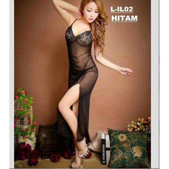 Lingerie Long dress transparan baju tidur tembus pandang brokat dada Sling dress transparan Wanita