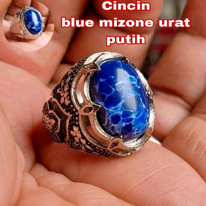 Cincin blue mizone urat putih / mizone blue fancy serat petir murah