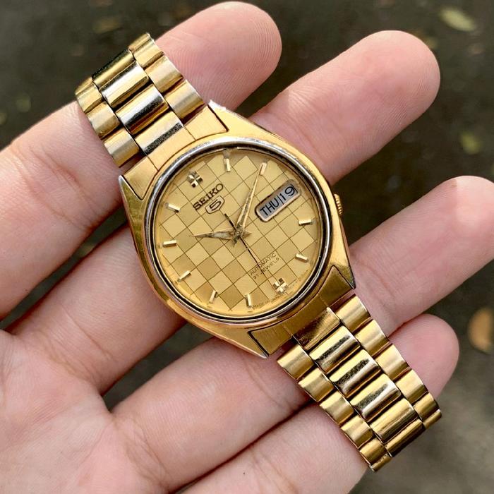 SERI LANGKA ! jam tangan seiko 5 automatic textured checkerboard dial 7019 6081 rare vintage jadul a