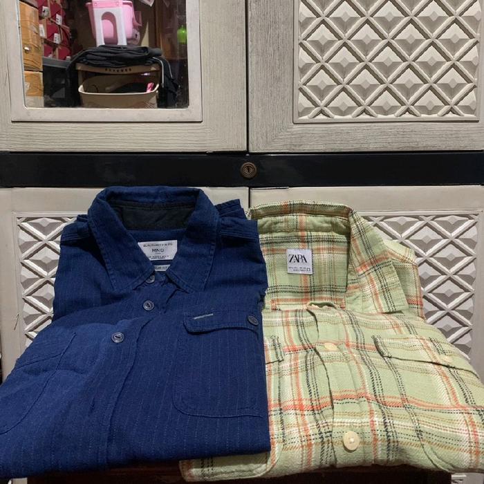 ORIGINAL KEMEJA COTTON ZARA FLANNEL MANGO TANGAN PANJANG PLAID MULTI COLOUR STRIPE