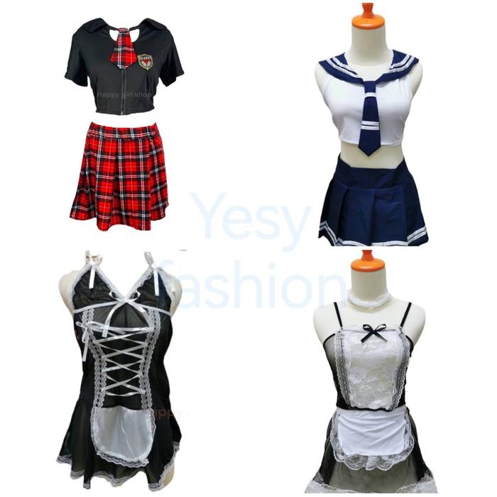 Setelan Lingerie Model Pelaut dengan Rok dan G String Bahan Transparan