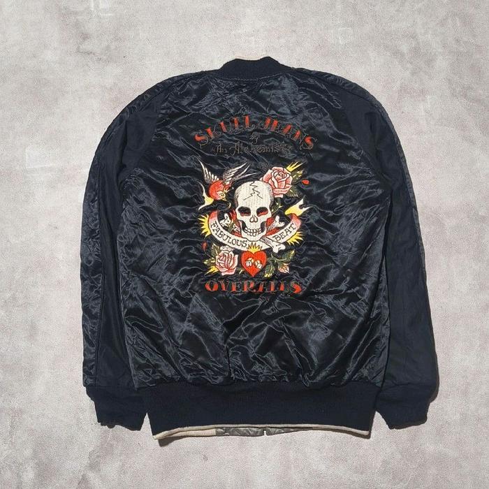 Jaket bomber sukajan pria skull jeans anda alchemist hitam silver bekas
