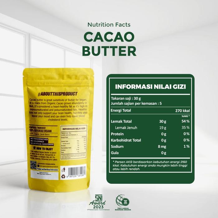 Organic Center - Organic Vegan Raw Cacao Butter 150gr - Butter Vegan - Butter Sehat
