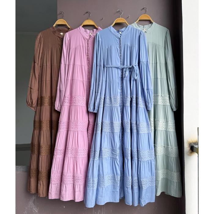 Ready- zia maxi, kancing seribu, gamis bangkok, gamis putih, white maxi, dress katun bordir, gamis e