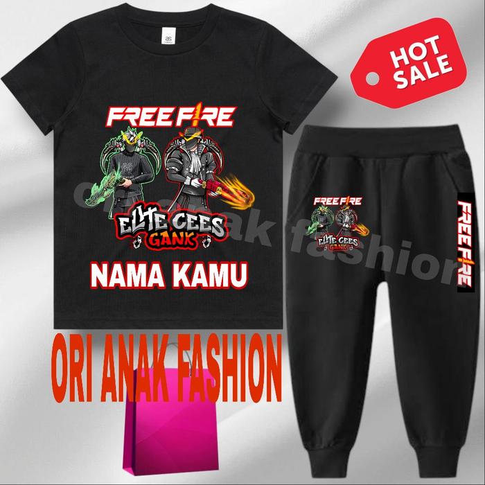 Setelan kaos jogger Fashion anak free fire SG opm hitam & SG opm baja limited edition
