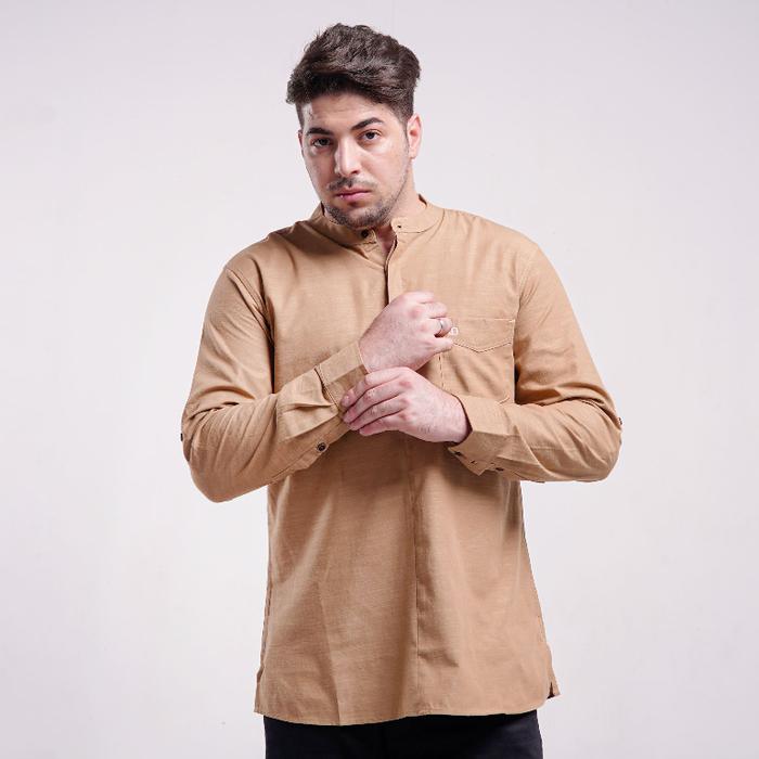LUQMAN HAKIM Kemko Hizam Beige Kemeja Koko Pria Lengan Panjang Bahan katun Oxford premium Baju Koko 