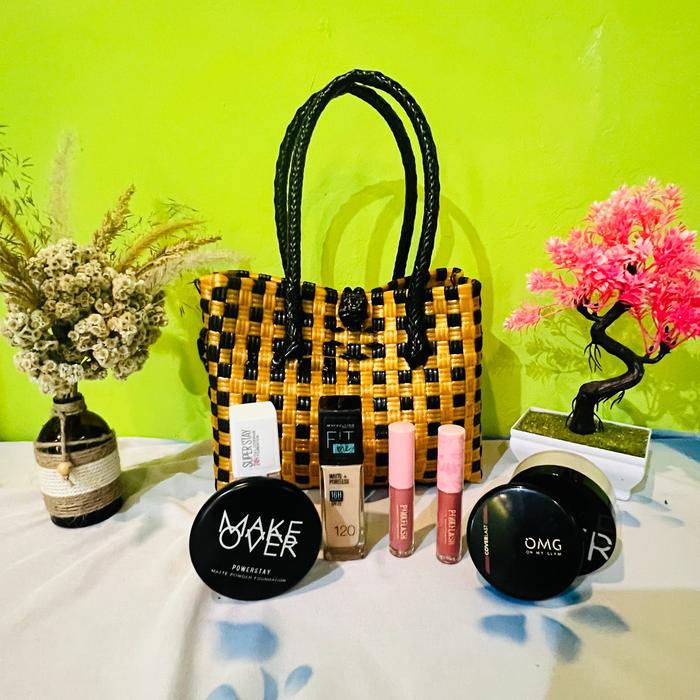 (DISKON) Tas anyaman plastik motif BALI totebag wanita rajut polos motif untuk acara lebaran ulang t